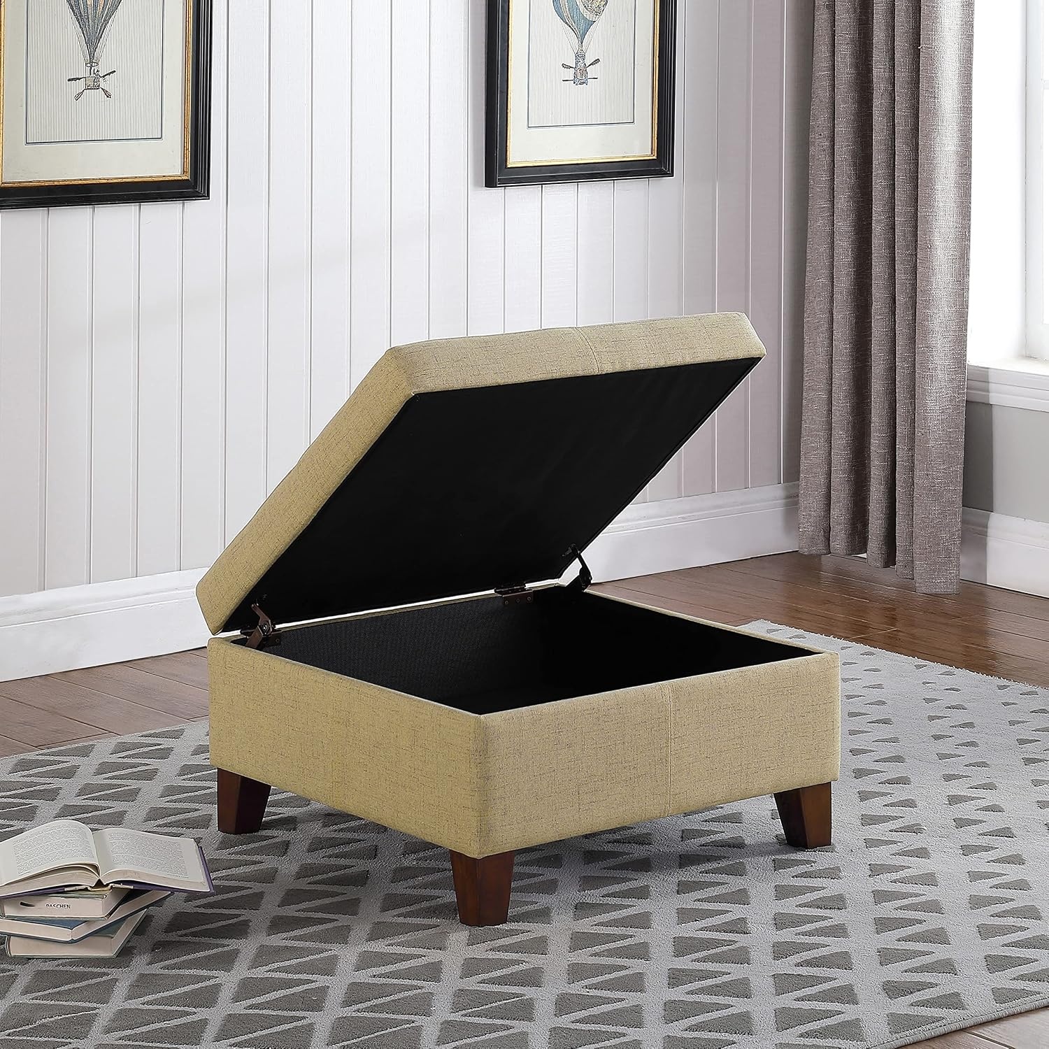 image:imageHomePop Luxury Large Storage Ottoman Blue Woven FabricTan