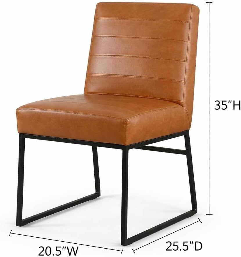 image:imageHomePop Parsons Classic Upholstered Accent Dining Chair Single Pack OrangeCaramel Brown Faux Leather