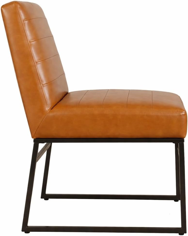 image:imageHomePop Parsons Classic Upholstered Accent Dining Chair Single Pack OrangeCaramel Brown Faux Leather