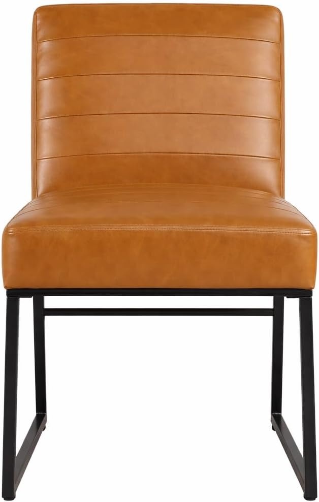image:imageHomePop Parsons Classic Upholstered Accent Dining Chair Single Pack OrangeCaramel Brown Faux Leather