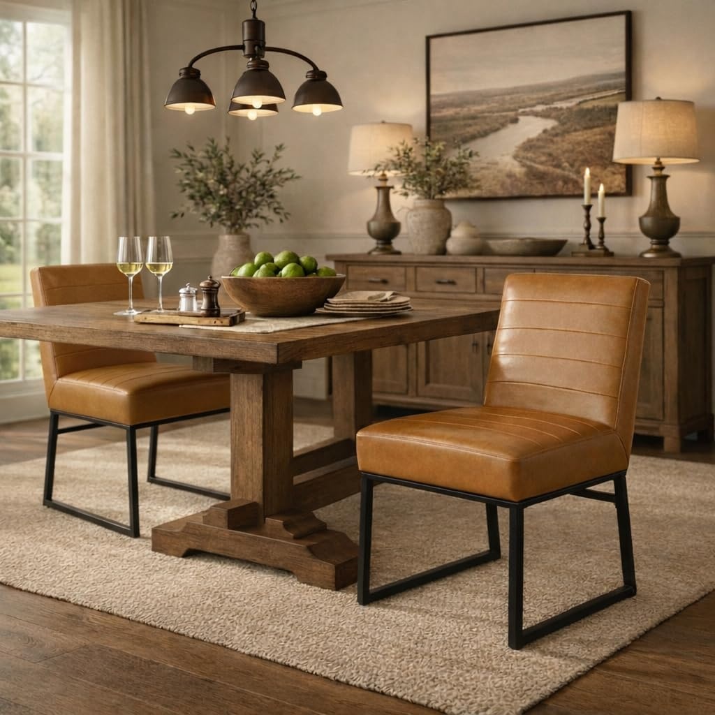 image:imageHomePop Parsons Classic Upholstered Accent Dining Chair Single Pack OrangeCaramel Brown Faux Leather