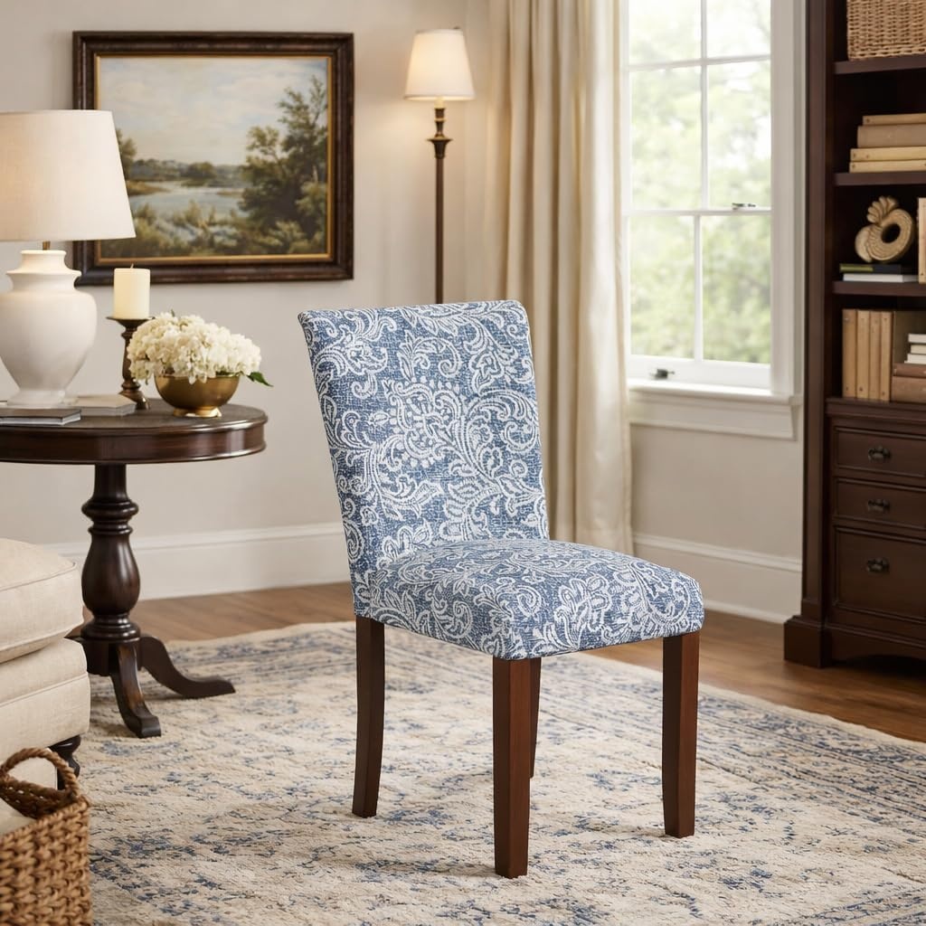 image:imageHomePop Parsons Dining Chair Black Plaid Set of 2Denim Jacobean Print