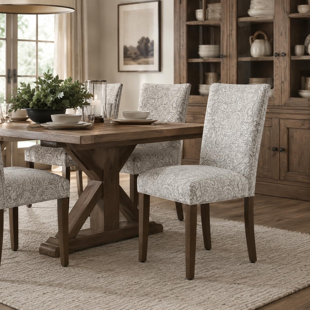 image:imageHomePop Parsons Dining Chair Black Plaid Set of 2Grey Floral Tree Pattern