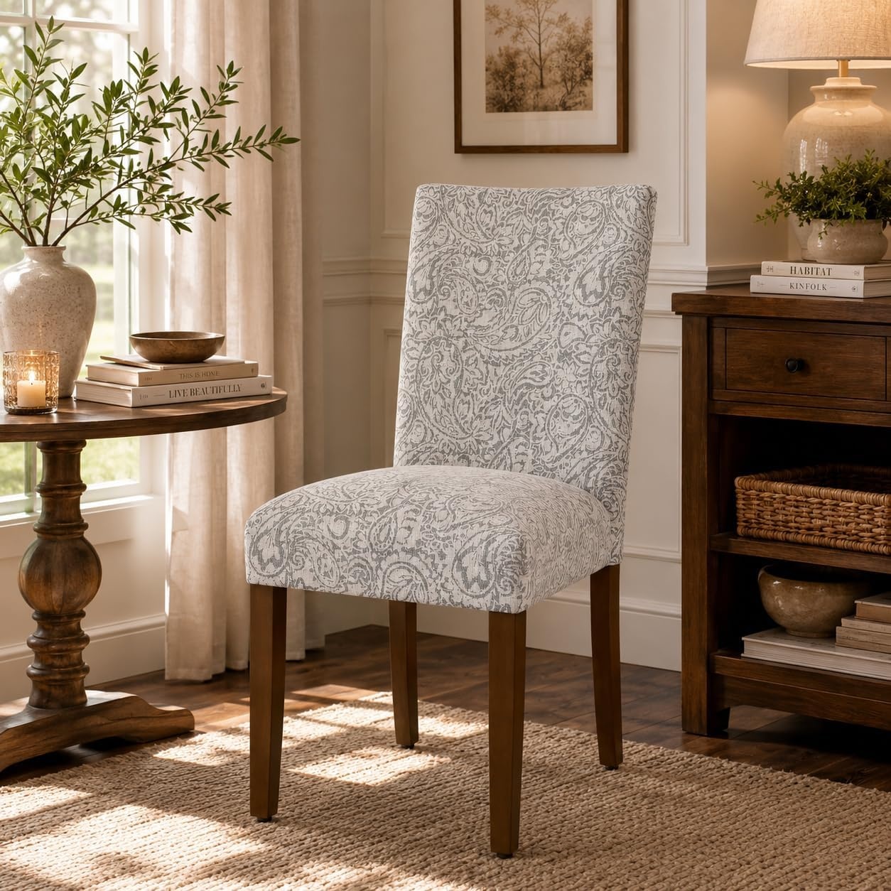 image:imageHomePop Parsons Dining Chair Black Plaid Set of 2Grey Floral Tree Pattern