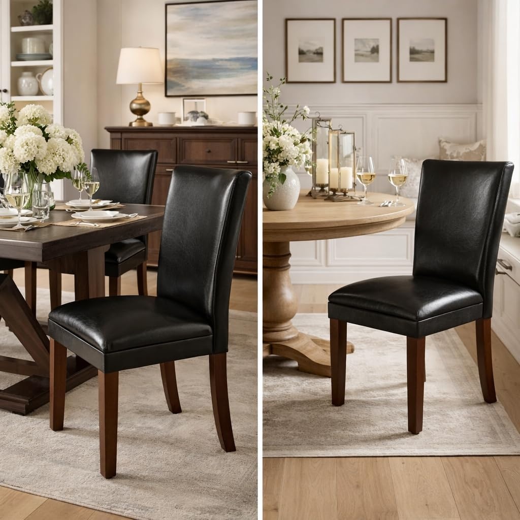image:imageHomePop Parsons Dining Chair Brown Stripe Set of 2Black Faux Leather Set of 2