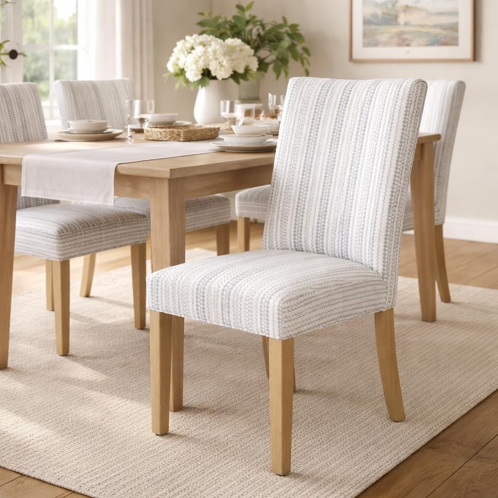 image:imageHomePop Parsons Dining Chair Brown Stripe Set of 2Blue Farmhouse Stripe