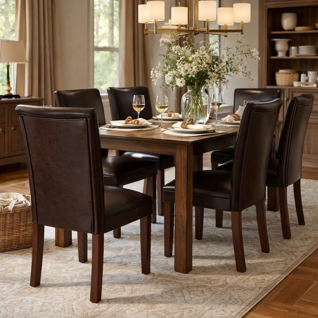 image:imageHomePop Parsons Dining Chair Brown Stripe Set of 2Brown Faux Leather Set of 2