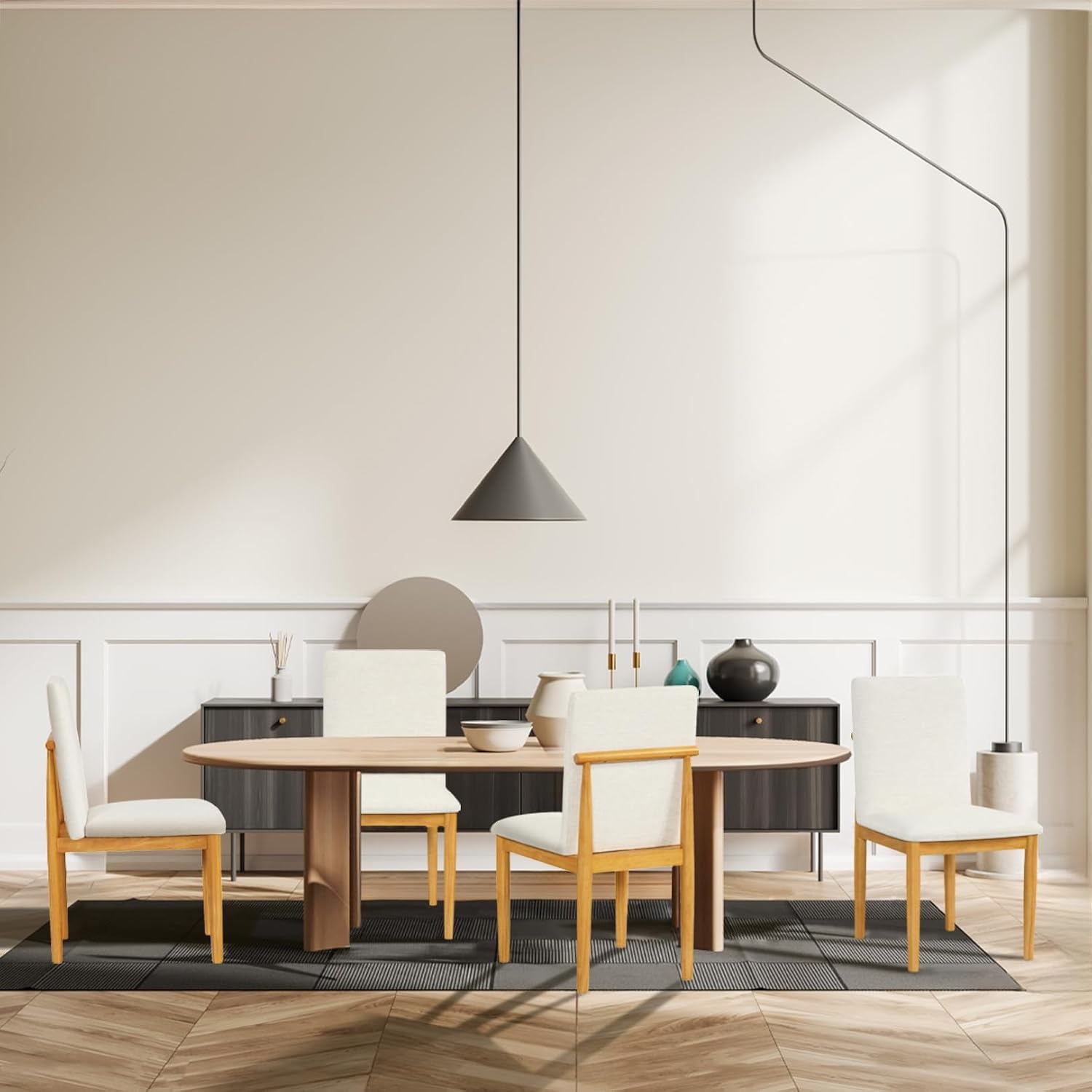 image:imageHomePop Parsons Dining Chair Brown Stripe Set of 2Cream White Textured Woven Set of 2