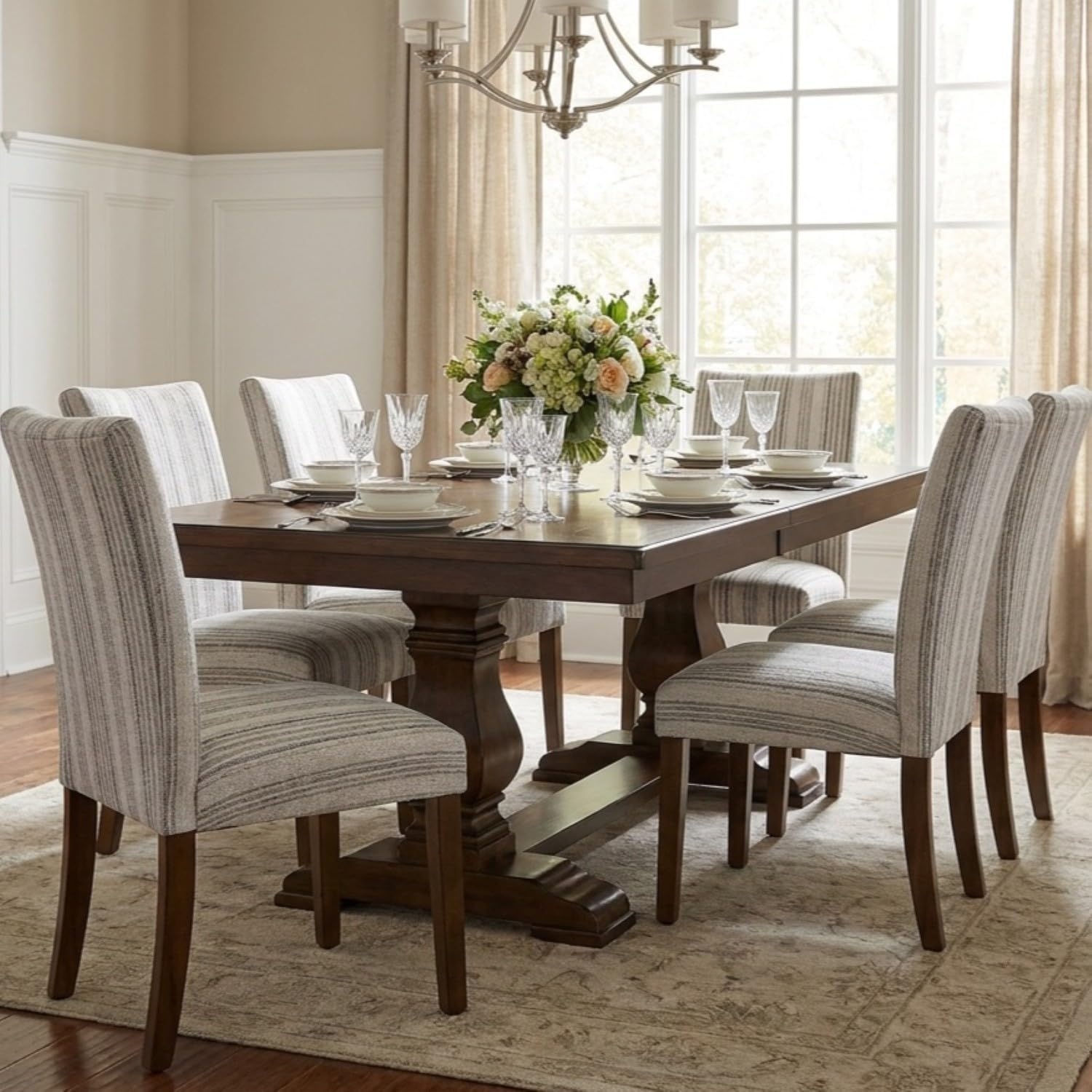 image:imageHomePop Parsons Dining Chair Brown Stripe Set of 2Gray Striped Pattern