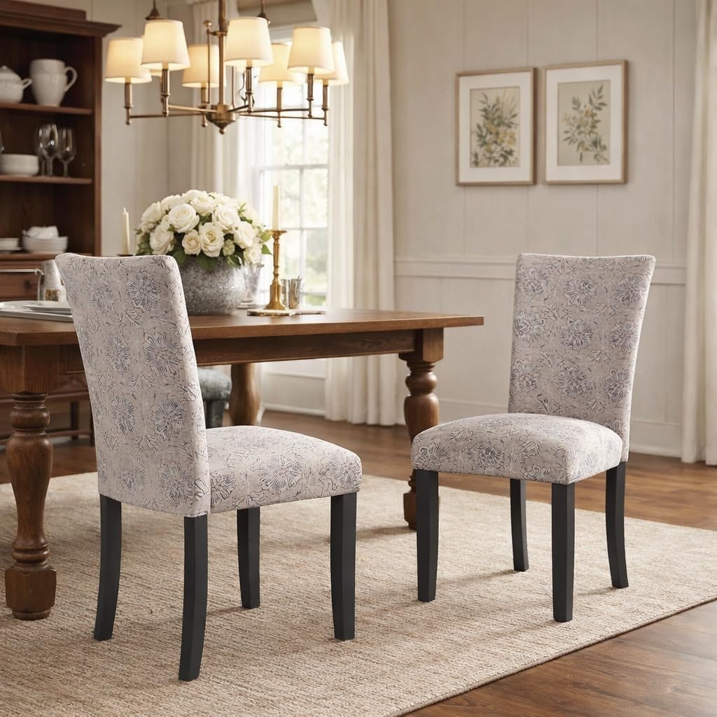 image:imageHomePop Parsons Dining Chair Brown Stripe Set of 2Linen Artistic Floral Print