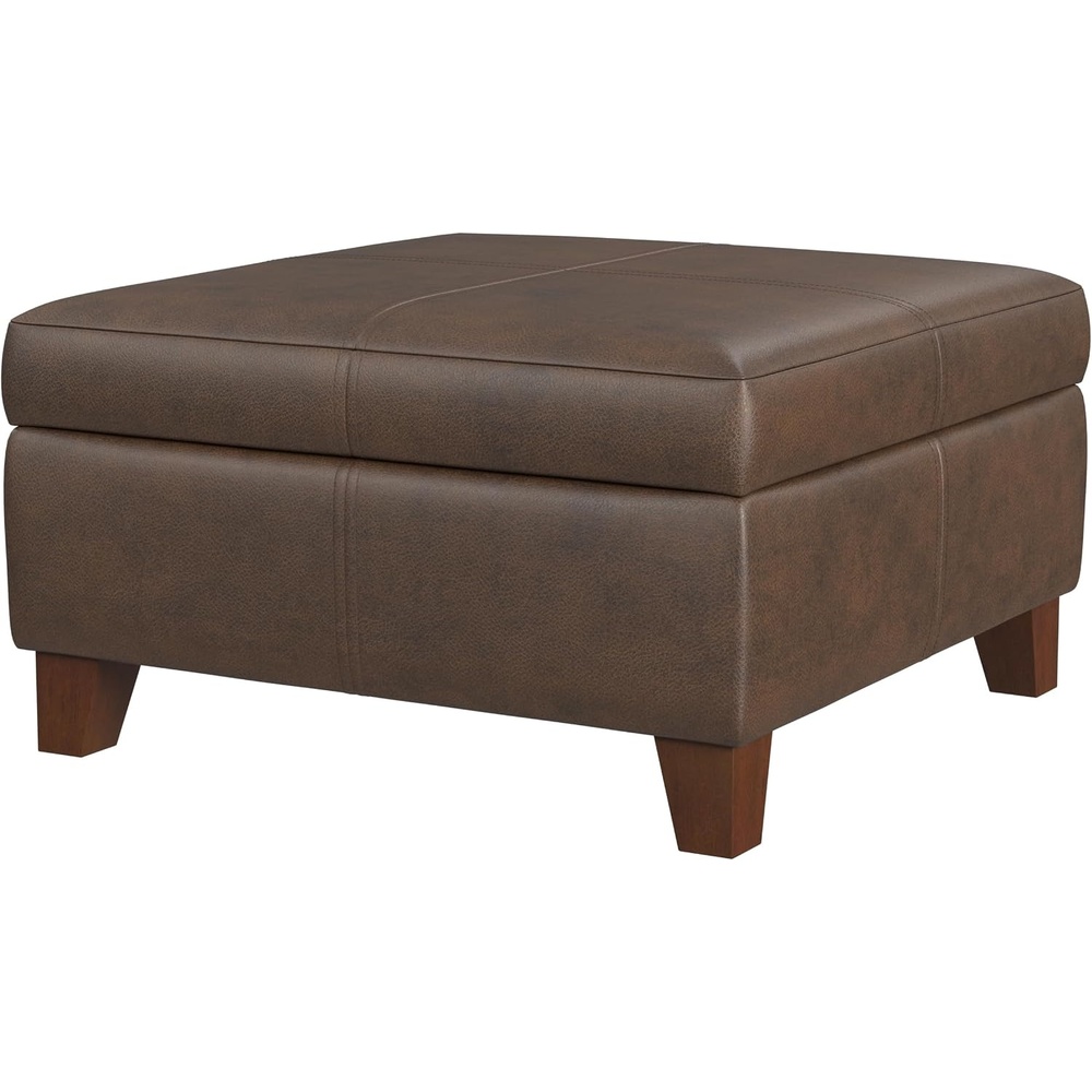 image:imageHomePop Luxury Large Storage Ottoman  Blue Woven FabricBrown Faux Leather
