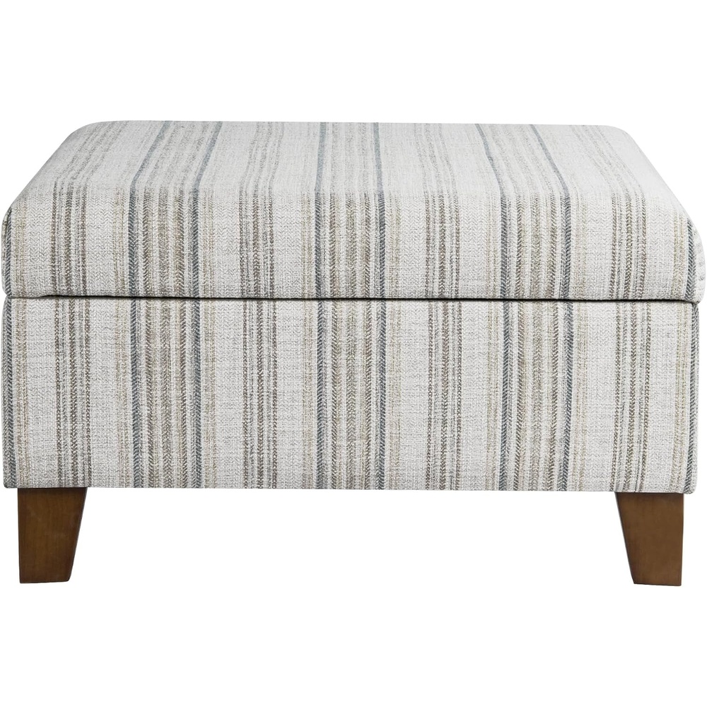 image:imageHomePop Luxury Large Storage Ottoman  Blue Woven FabricGray Striped Pattern