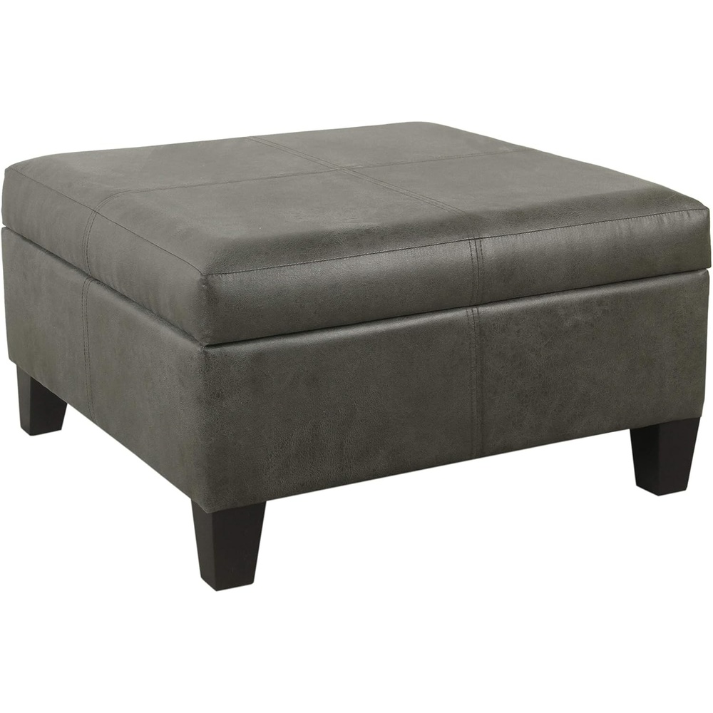 image:imageHomePop Luxury Large Storage Ottoman  Blue Woven FabricPewter Gray