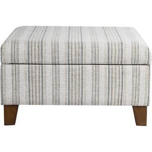 HomePop Luxury Large Storage Ottoman – Blue Woven Fabric(Gray Striped Pattern)