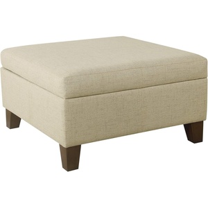 HomePop Luxury Large Storage Ottoman – Blue Woven Fabric(Linen-like Tan)