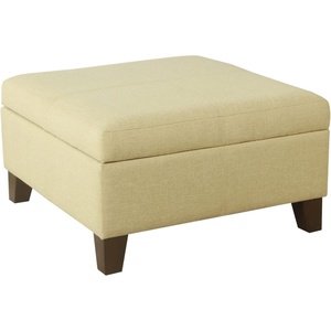 HomePop Luxury Large Storage Ottoman – Blue Woven Fabric(Tan)