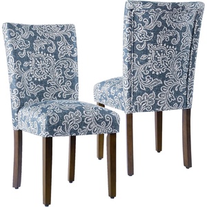HomePop Parsons Dining Chair – Black Plaid (Set of 2)(Denim Jacobean Print)
