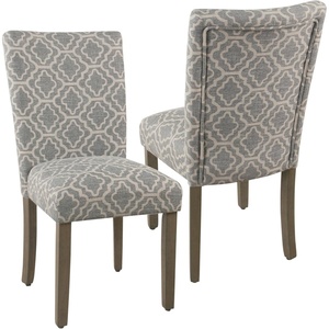 HomePop Parsons Dining Chair – Brown Stripe (Set of 2)(Ash Grey Geometric)