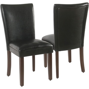 HomePop Parsons Dining Chair – Brown Stripe (Set of 2)(Black Faux Leather (Set of 2))