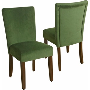 HomePop Parsons Dining Chair – Brown Stripe (Set of 2)(Dark Green Velvet)