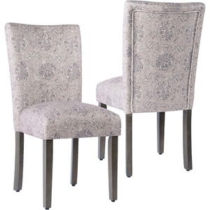 HomePop Parsons Dining Chair – Brown Stripe (Set of 2)(Linen Artistic Floral Print)