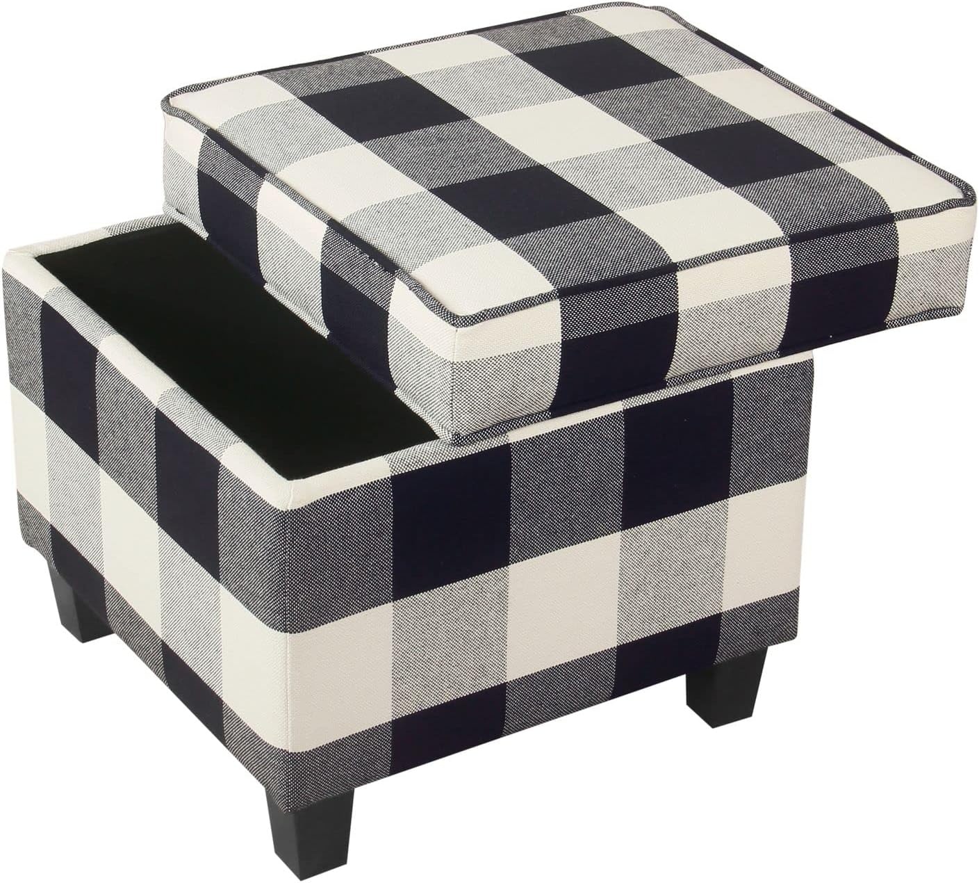 image:imageHomePop 18 Square Tufted Storage Ottoman Cream Textural WovenBlack
