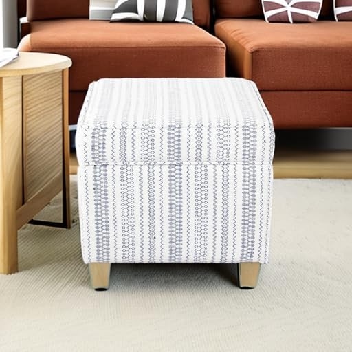image:imageHomePop 18 Square Tufted Storage Ottoman Cream Textural WovenBlue