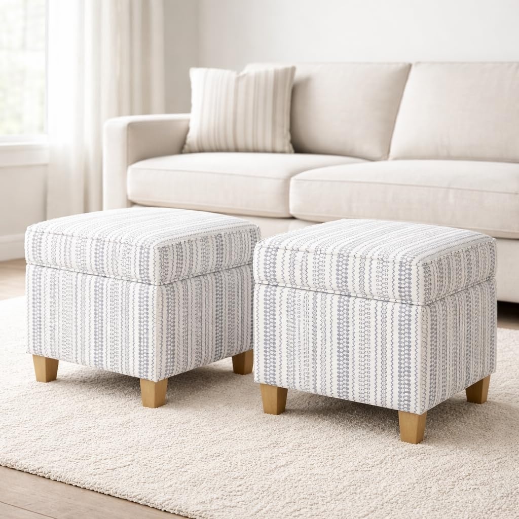 image:imageHomePop 18 Square Tufted Storage Ottoman Cream Textural WovenBlue
