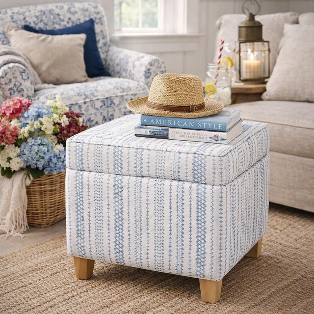 image:imageHomePop 18 Square Tufted Storage Ottoman Cream Textural WovenBlue