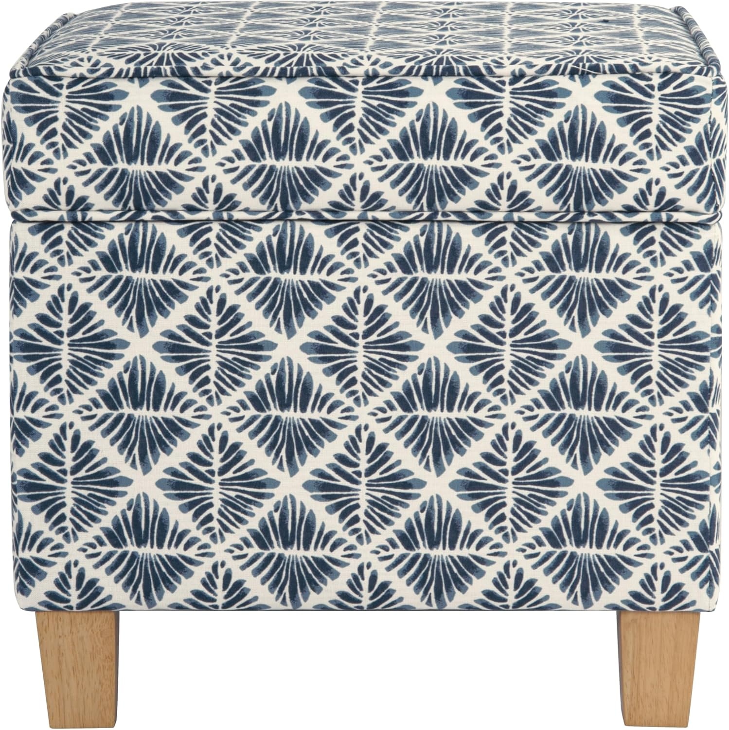 image:imageHomePop 18 Square Tufted Storage Ottoman Cream Textural WovenBlue Geometric Pattern