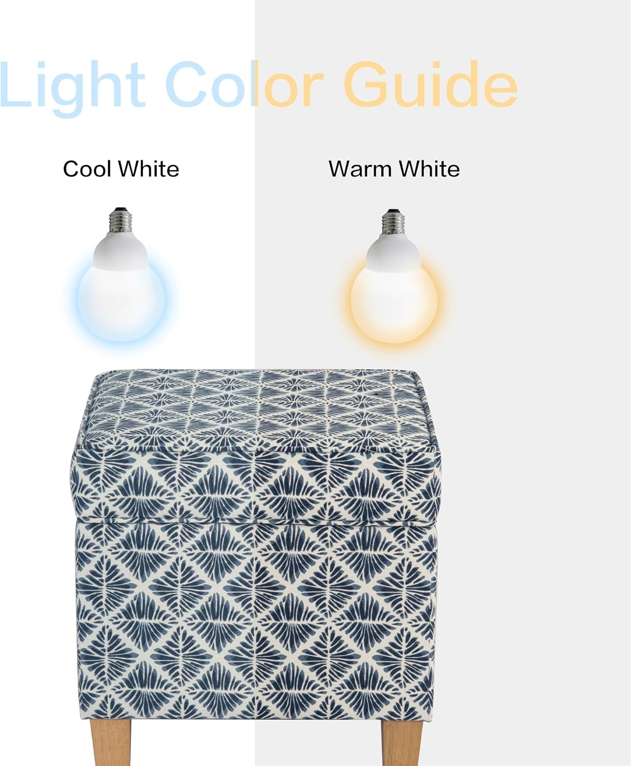 image:imageHomePop 18 Square Tufted Storage Ottoman Cream Textural WovenBlue Geometric Pattern