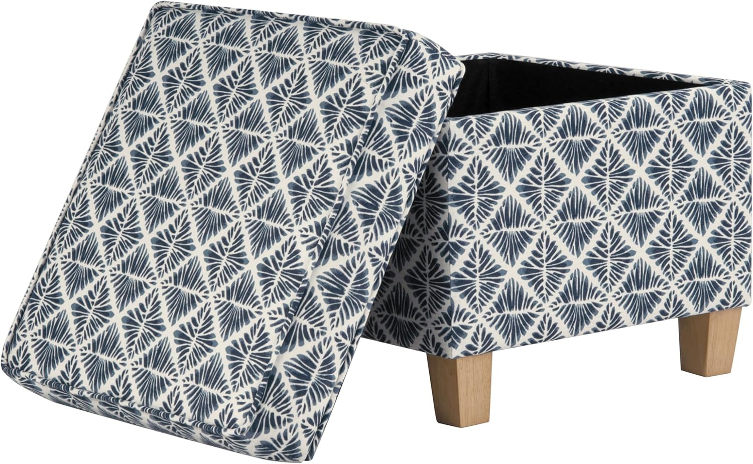 image:imageHomePop 18 Square Tufted Storage Ottoman Cream Textural WovenBlue Geometric Pattern