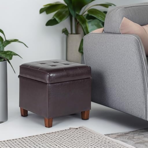 image:imageHomePop 18 Square Tufted Storage Ottoman Cream Textural WovenBrown