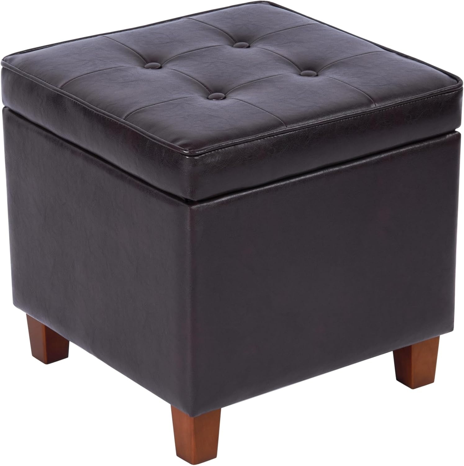 image:imageHomePop 18 Square Tufted Storage Ottoman Cream Textural WovenBrown