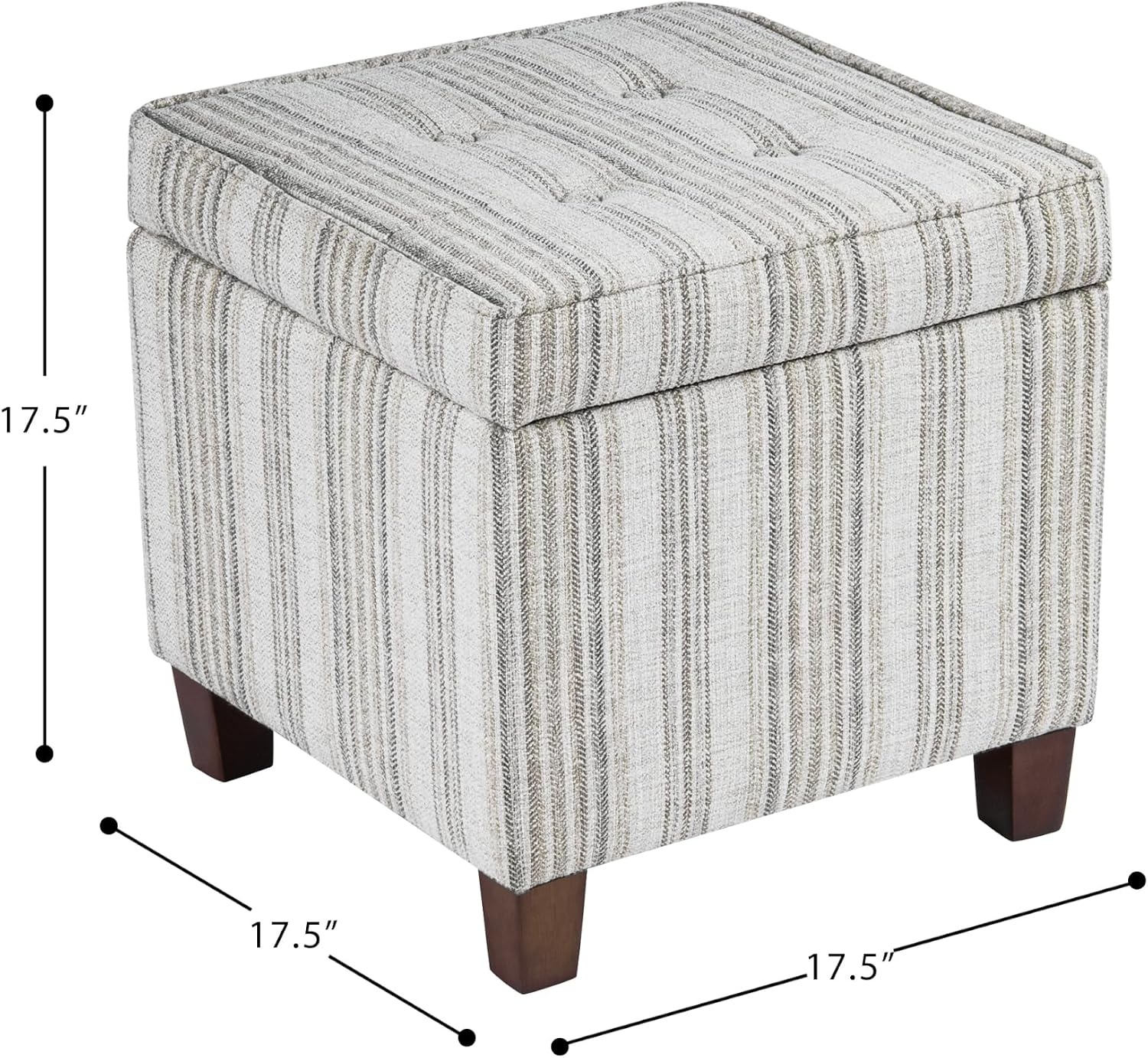 image:imageHomePop 18 Square Tufted Storage Ottoman Cream Textural WovenGray Striped Pattern
