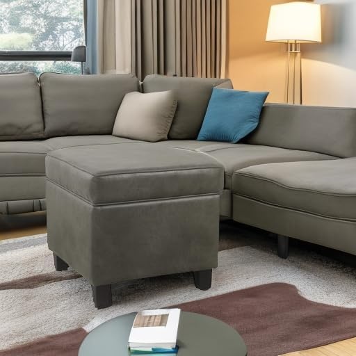 image:imageHomePop 18 Square Tufted Storage Ottoman Cream Textural WovenGrey
