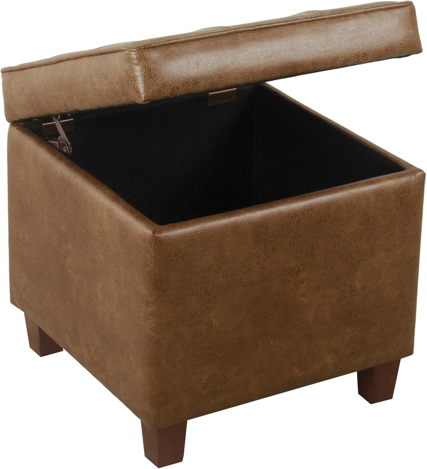 image:imageHomePop 18 Square Tufted Storage Ottoman Cream Textural WovenLight Brown