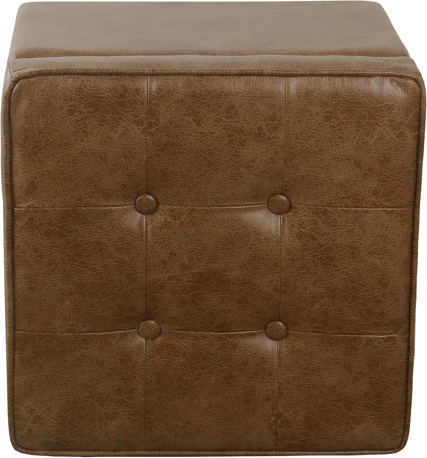 image:imageHomePop 18 Square Tufted Storage Ottoman Cream Textural WovenLight Brown