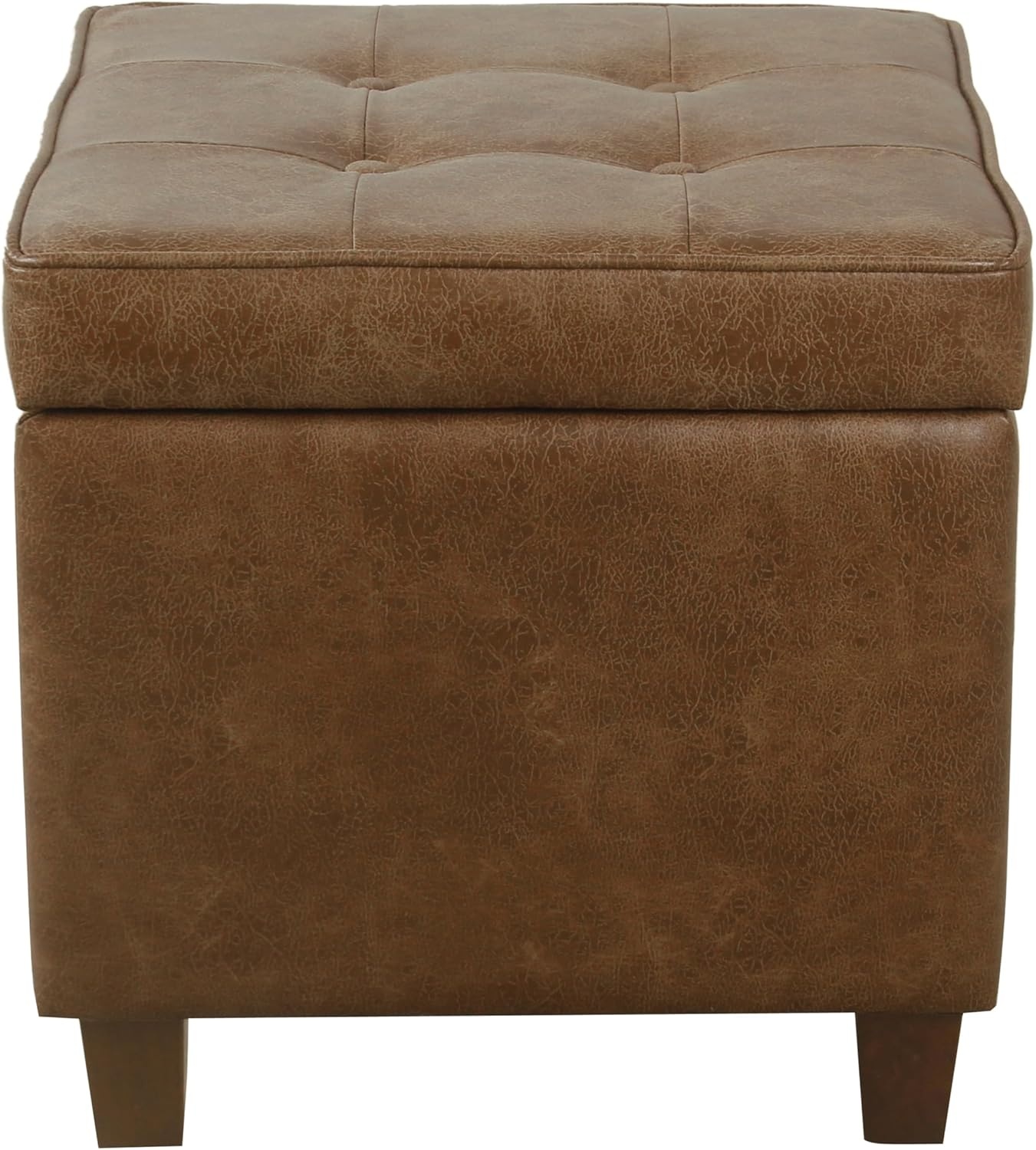 image:imageHomePop 18 Square Tufted Storage Ottoman Cream Textural WovenLight Brown