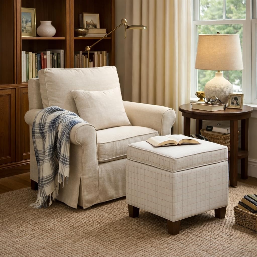 image:imageHomePop 18 Square Tufted Storage Ottoman Cream Textural WovenNatural Windowpane