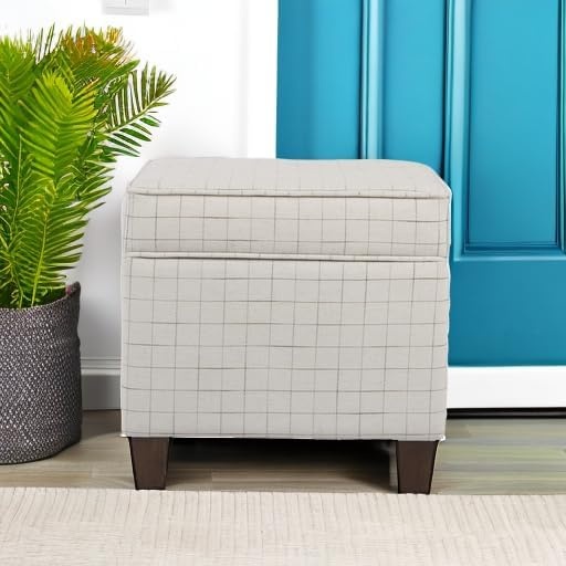 image:imageHomePop 18 Square Tufted Storage Ottoman Cream Textural WovenNatural Windowpane