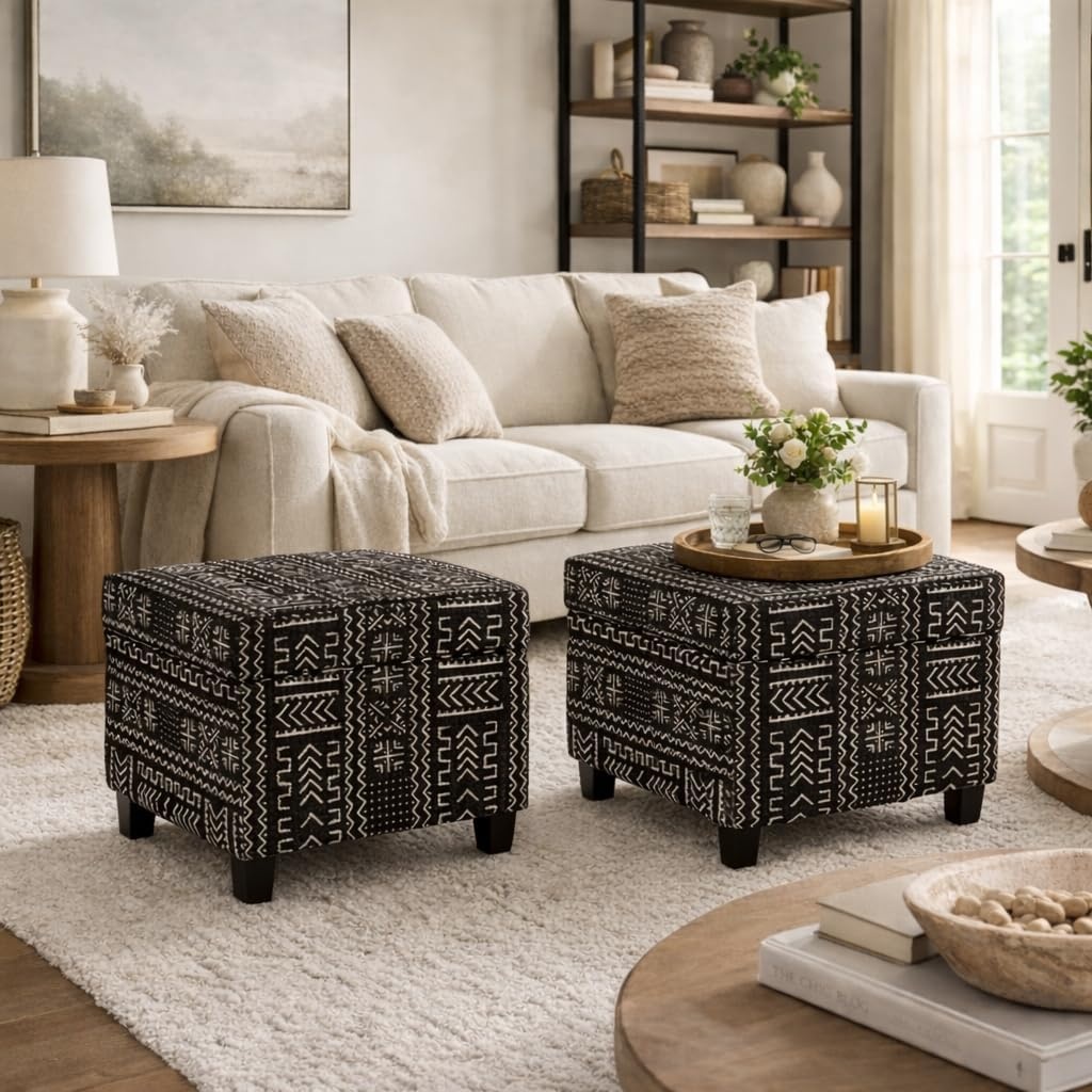 image:imageHomePop 18 Square Tufted Storage Ottoman Cream Textural WovenOnyx