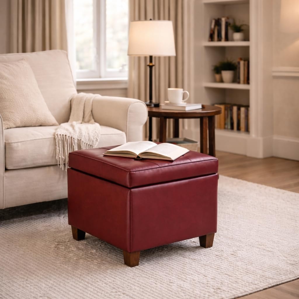 image:imageHomePop 18 Square Tufted Storage Ottoman Cream Textural WovenRed
