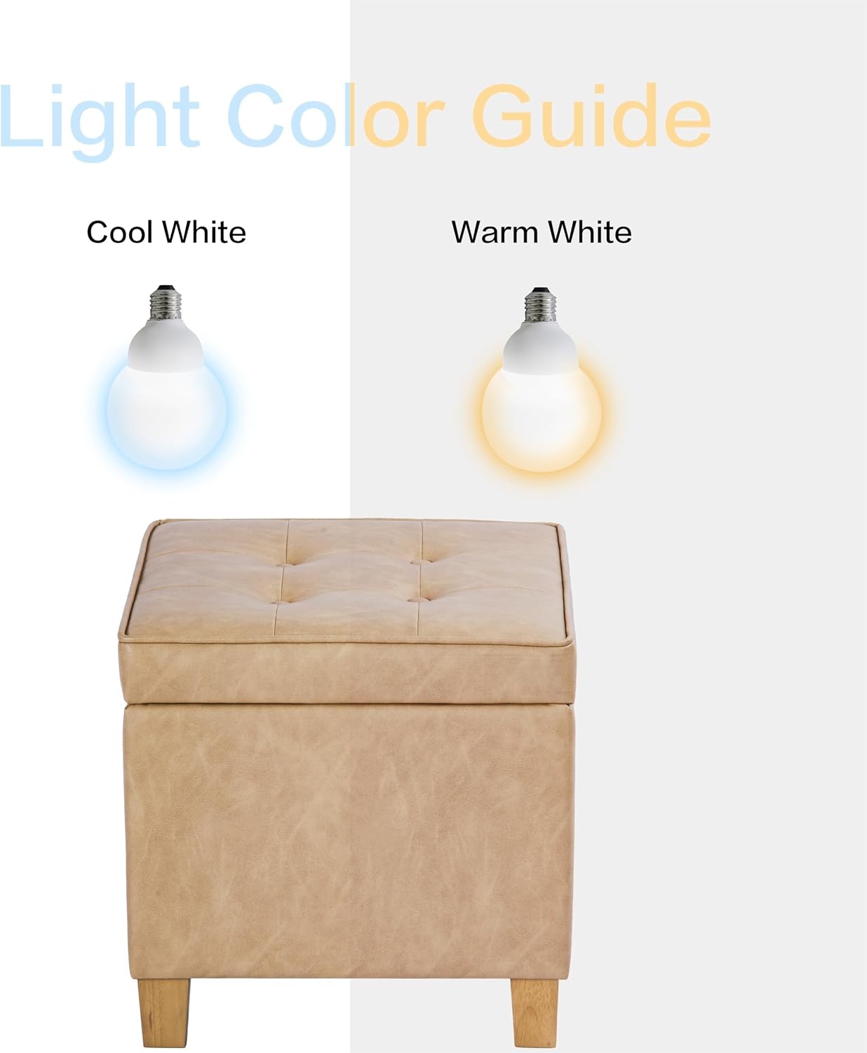 image:imageHomePop 18 Square Tufted Storage Ottoman Cream Textural WovenSand Faux Leather
