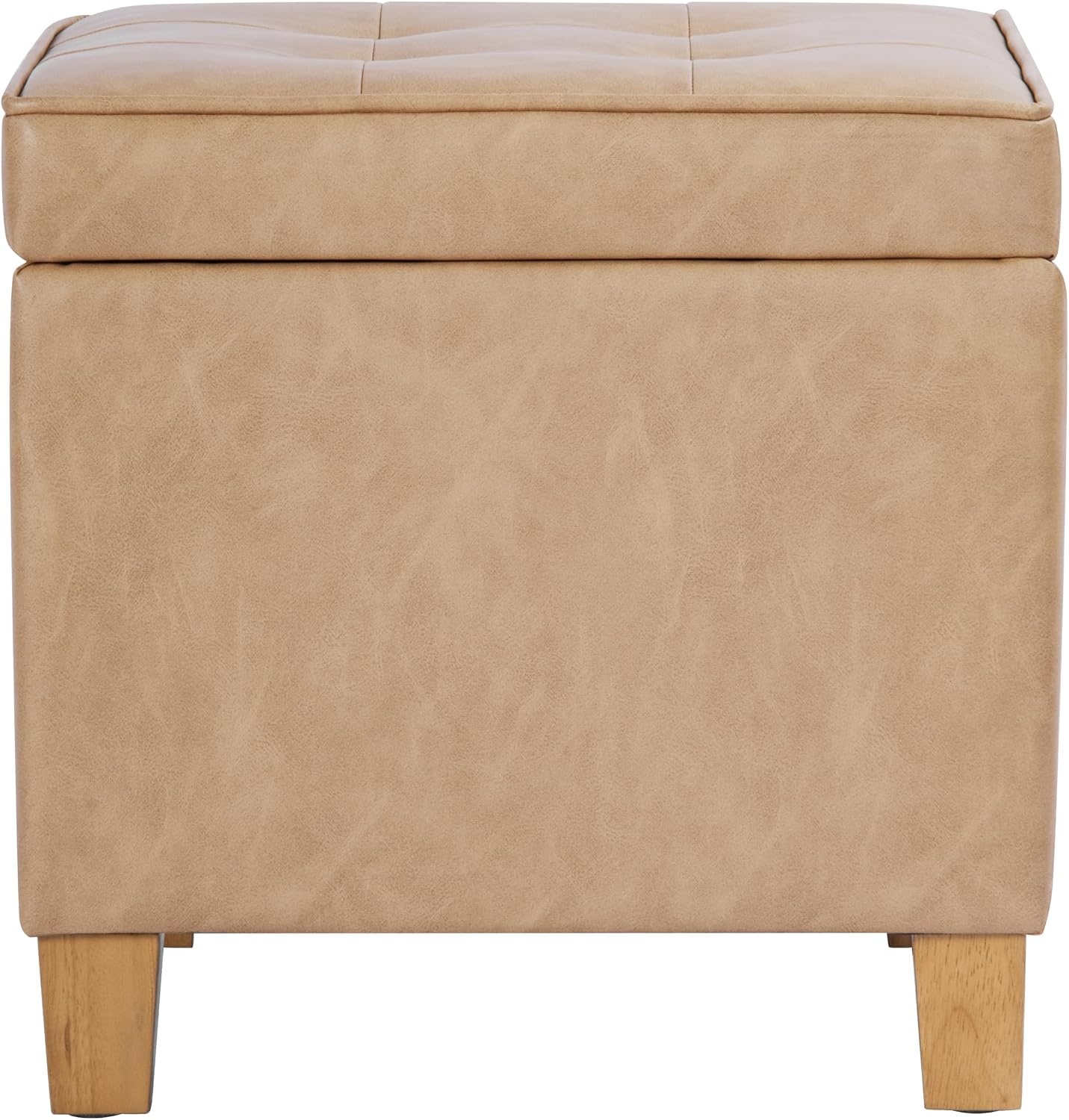 image:imageHomePop 18 Square Tufted Storage Ottoman Cream Textural WovenSand Faux Leather