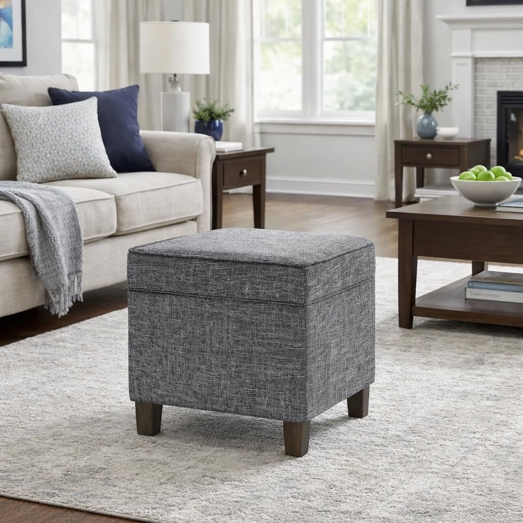 image:imageHomePop 18 Square Tufted Storage Ottoman Cream Textural WovenSlate Grey