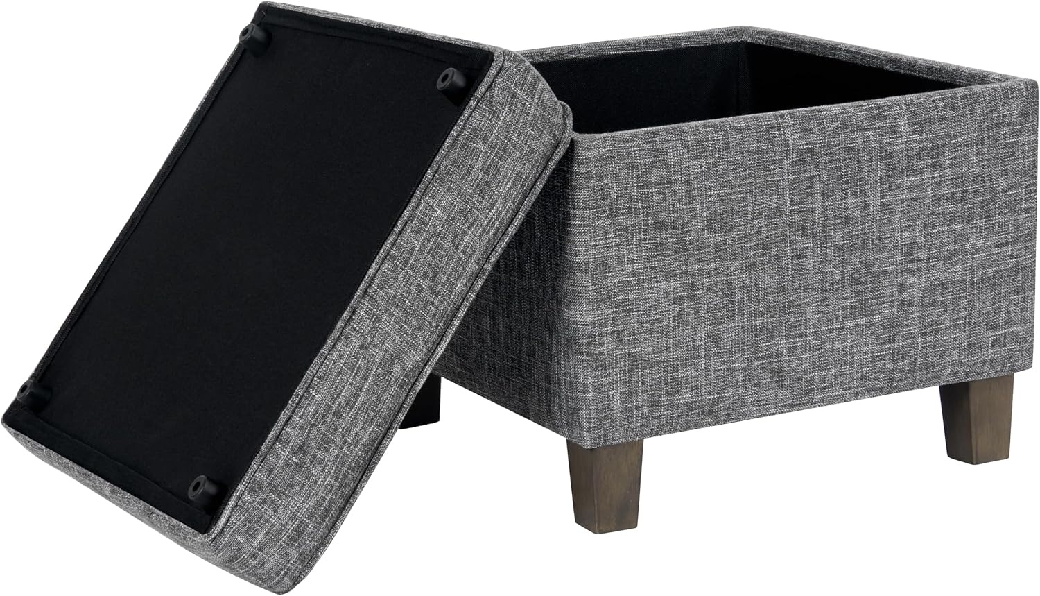 image:imageHomePop 18 Square Tufted Storage Ottoman Cream Textural WovenSlate Grey