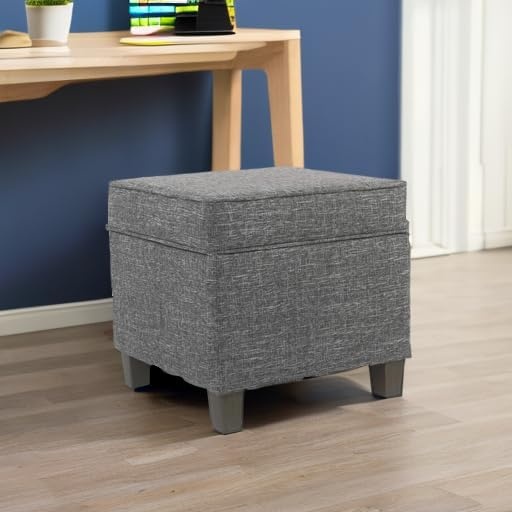 image:imageHomePop 18 Square Tufted Storage Ottoman Cream Textural WovenSlate Grey