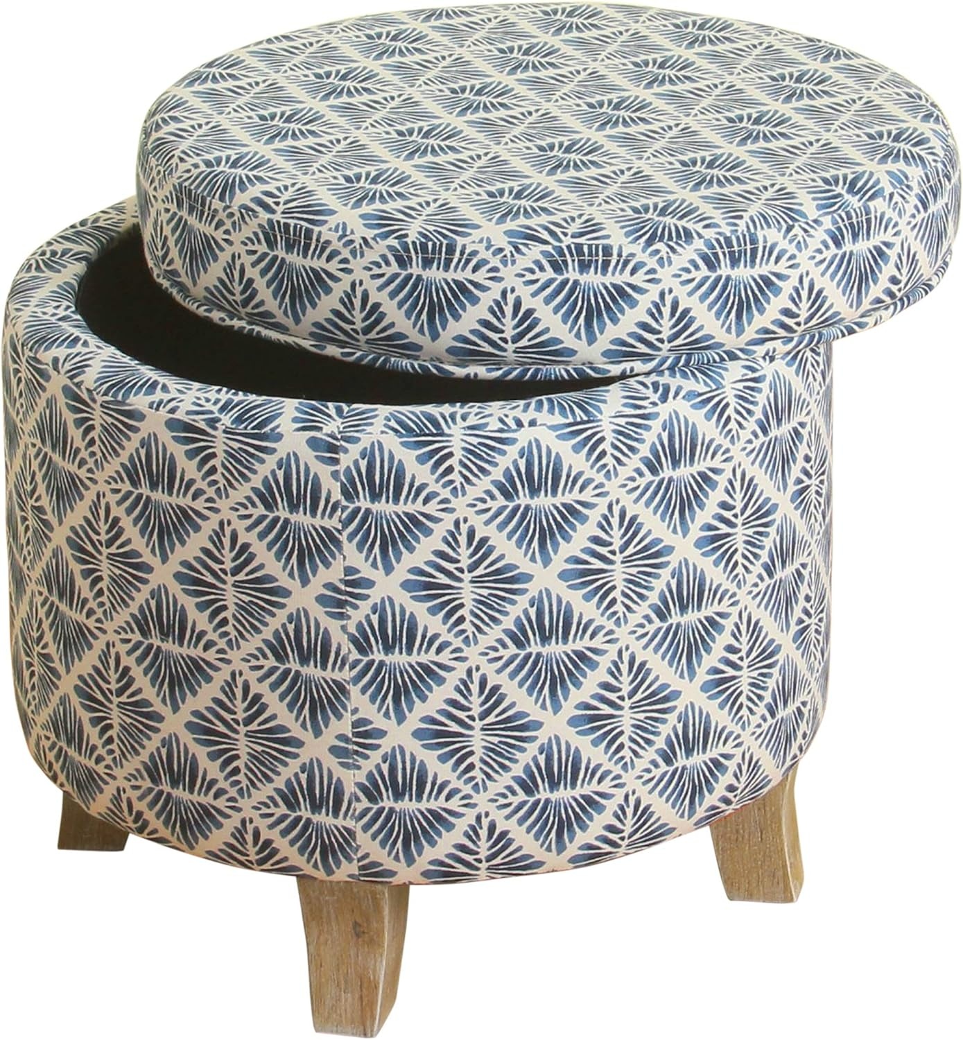 image:imageHomePop 19 Round Storage Ottoman Cream Textural WovenBlue