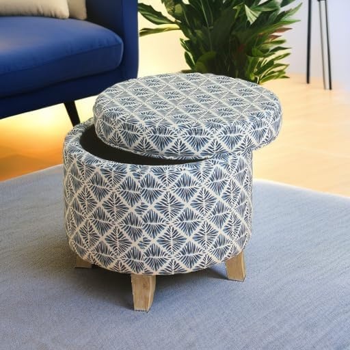 image:imageHomePop 19 Round Storage Ottoman Cream Textural WovenBlue